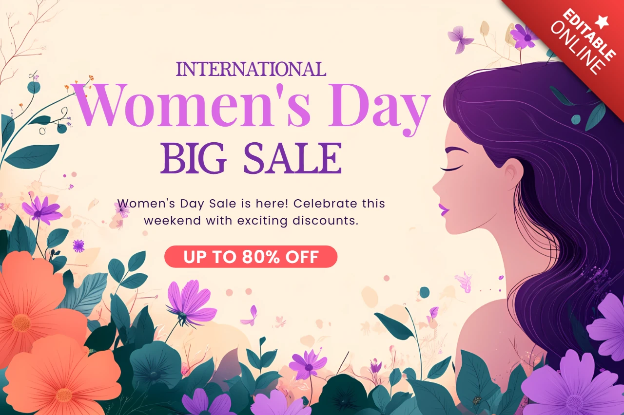 女性の日のための花の落ち着いたフラットデザイン商業チラシテンプレート