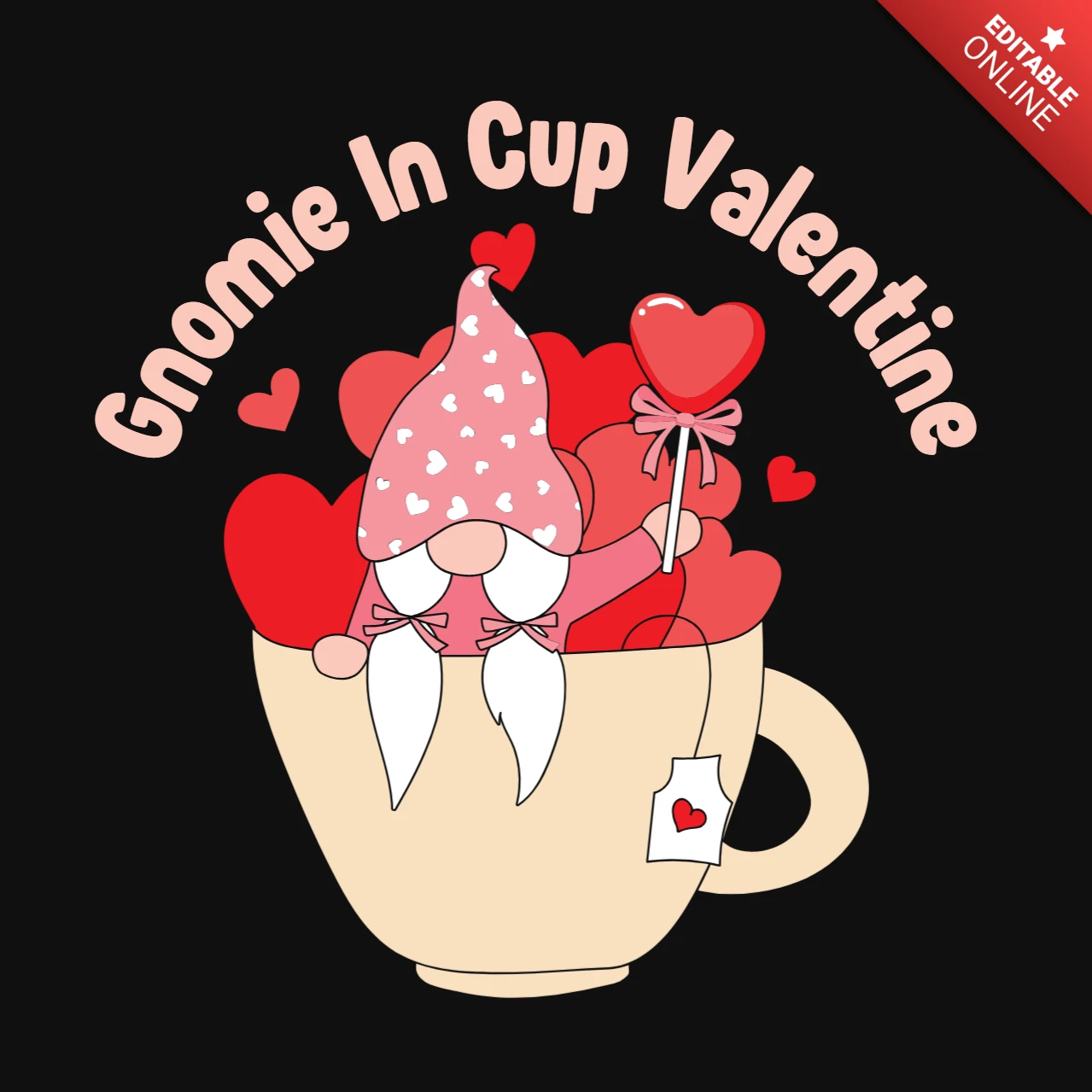 Nettes gnomie in tasse valentin t-shirt design vorlage