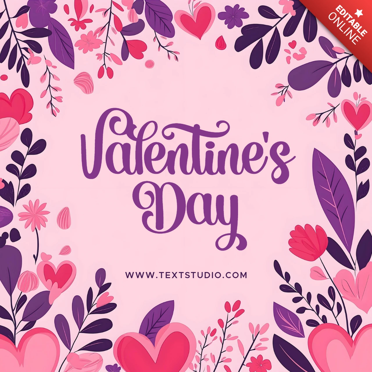 Romantico disegno di auguri di San Valentino a fiori rosa