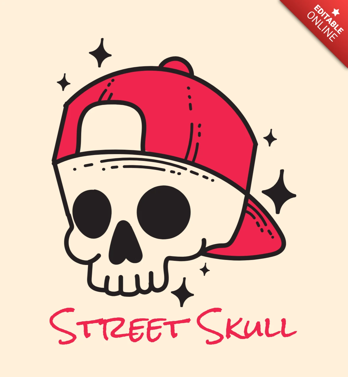 Street Skull Backward Cap Cartoon for Edgy Urban Merch T-Shirt Design Template