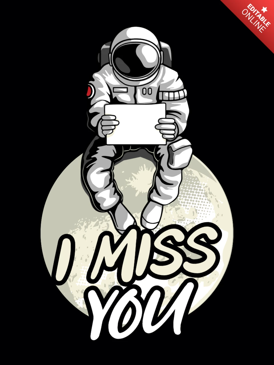 Te echo de menos con astronauta y la luna plantilla de diseño de la camiseta