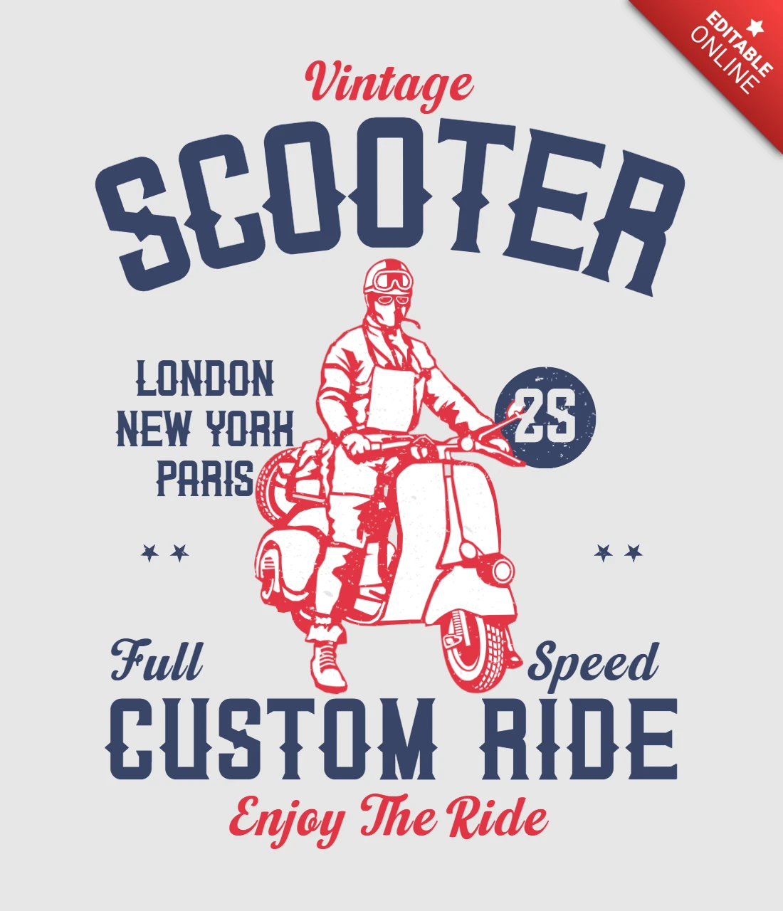 Vintage scooter custom ride plantilla de diseño de camiseta