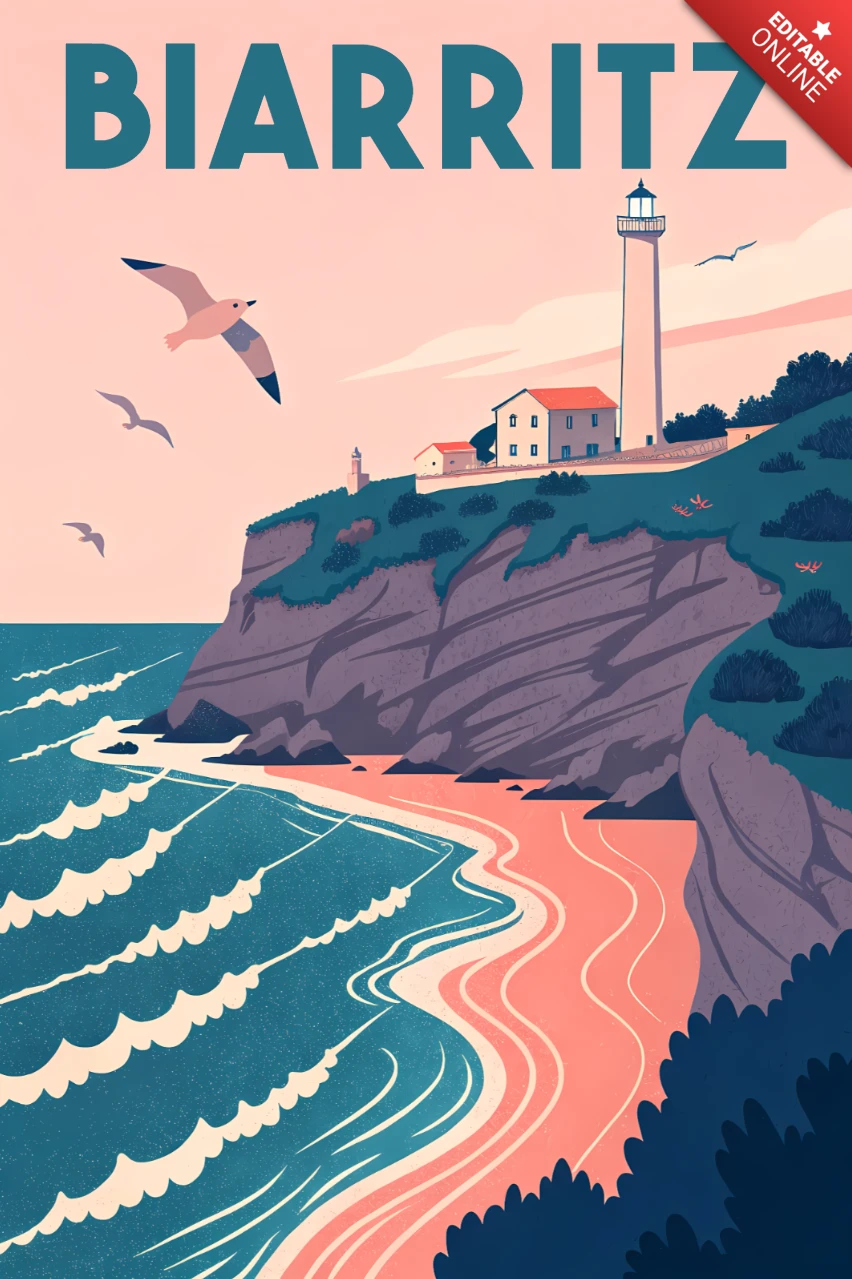 Kust Biarritz ontwerpsjabloon voor reisposters