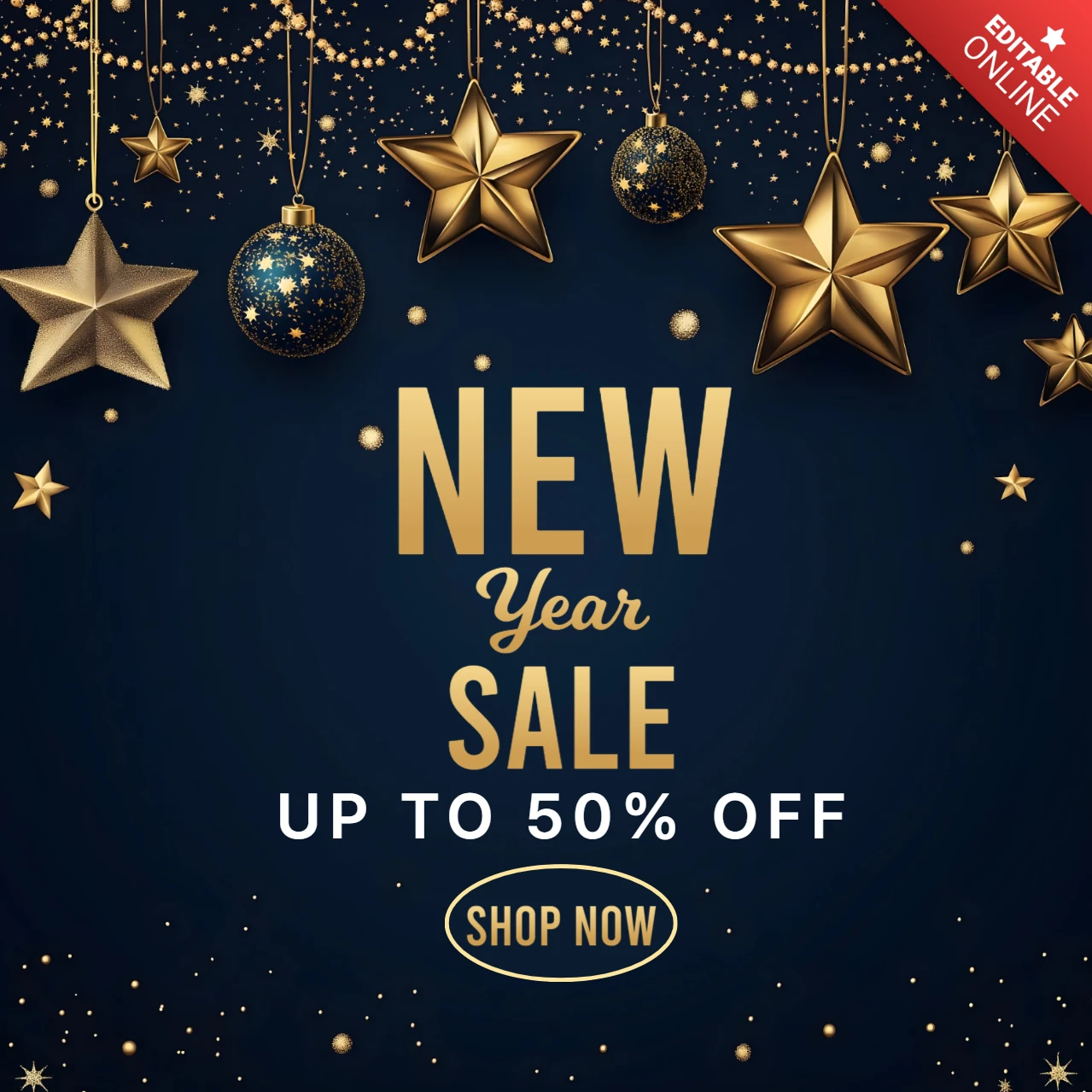 New Year Sale Gold Star Theme Design Template