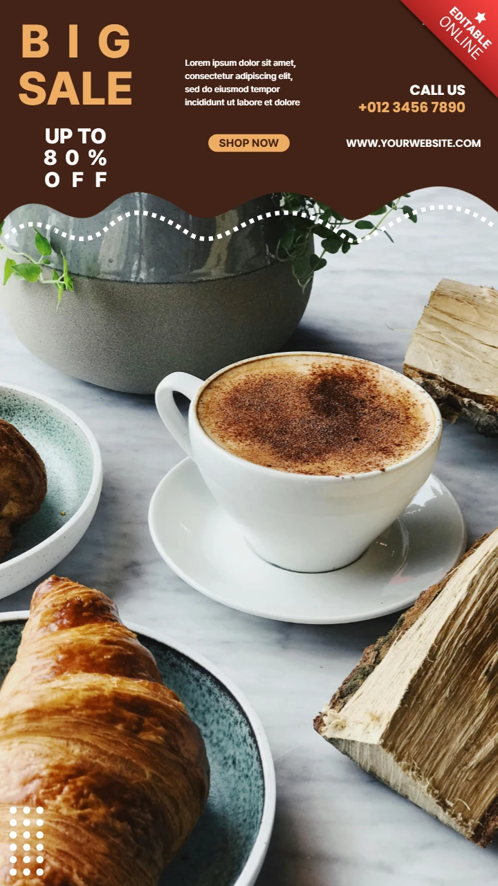 Grande venda café da manhã café instagram story post design template