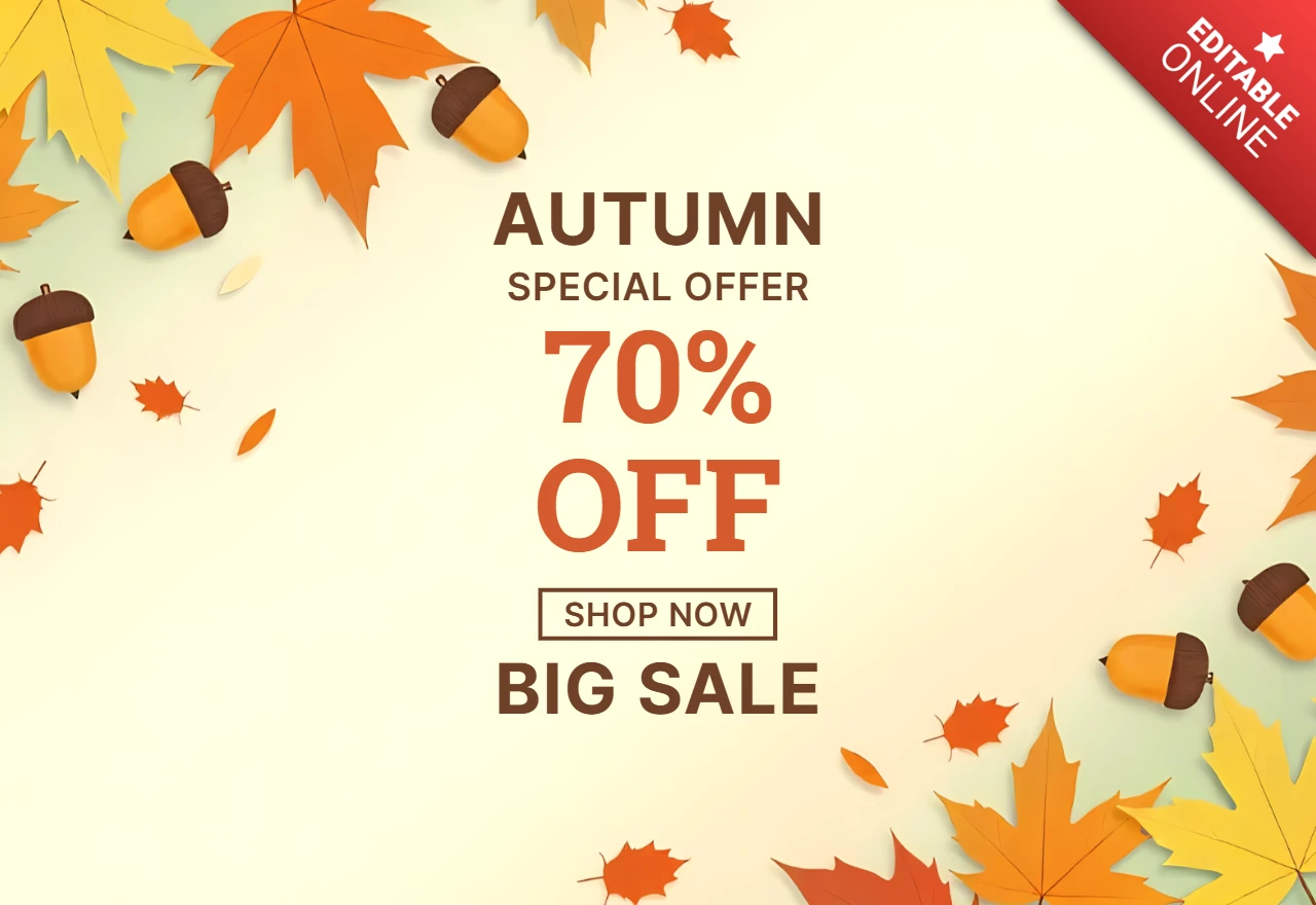 Autumn Sale Design Template with Leaves and Acorns for Promotional Flyer