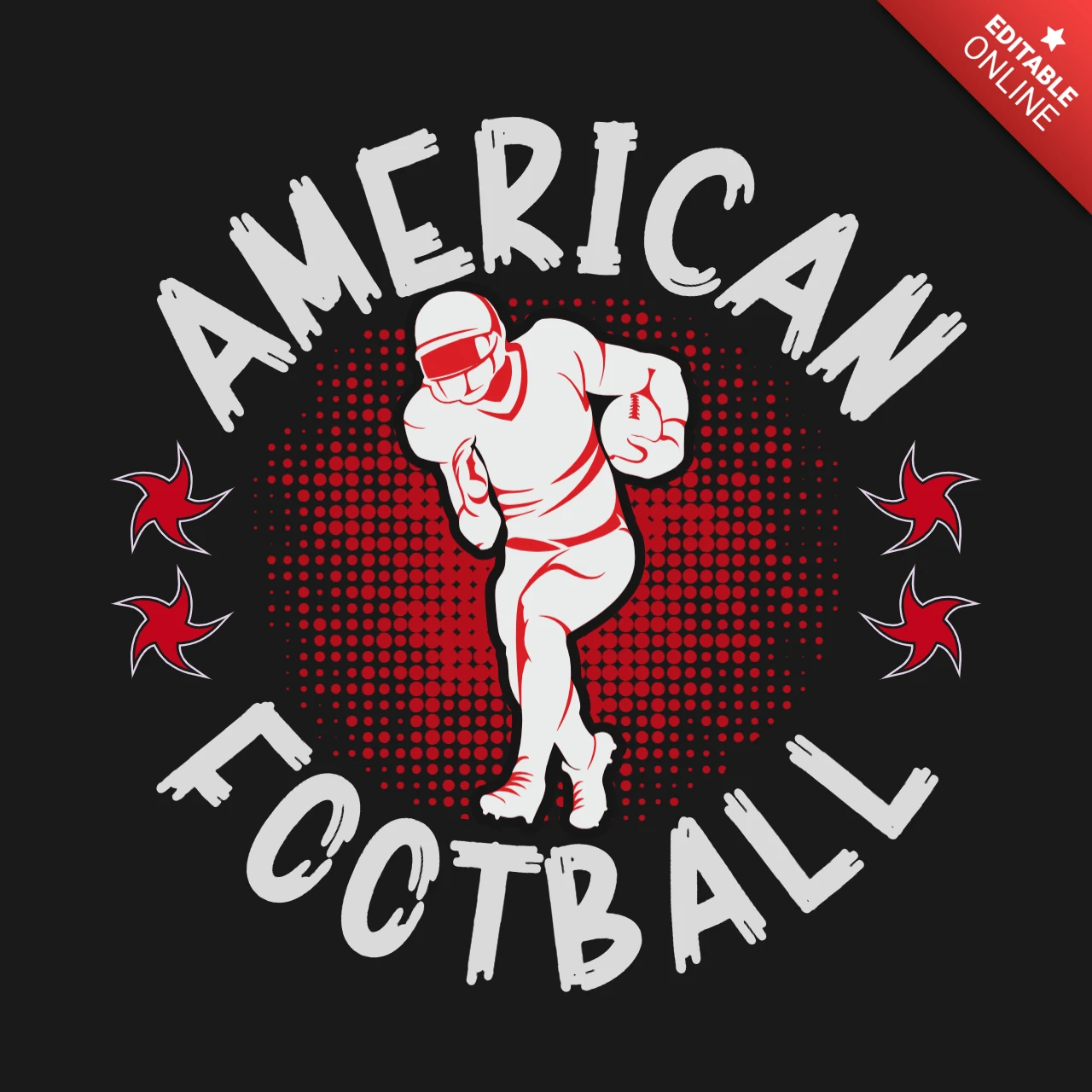 Halftone Style American Football Player Action T-Shirt Design Template