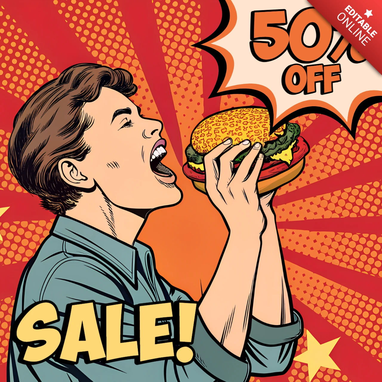 Pop-Art-Burger-Verkaufsvorlage für Werbeflyer