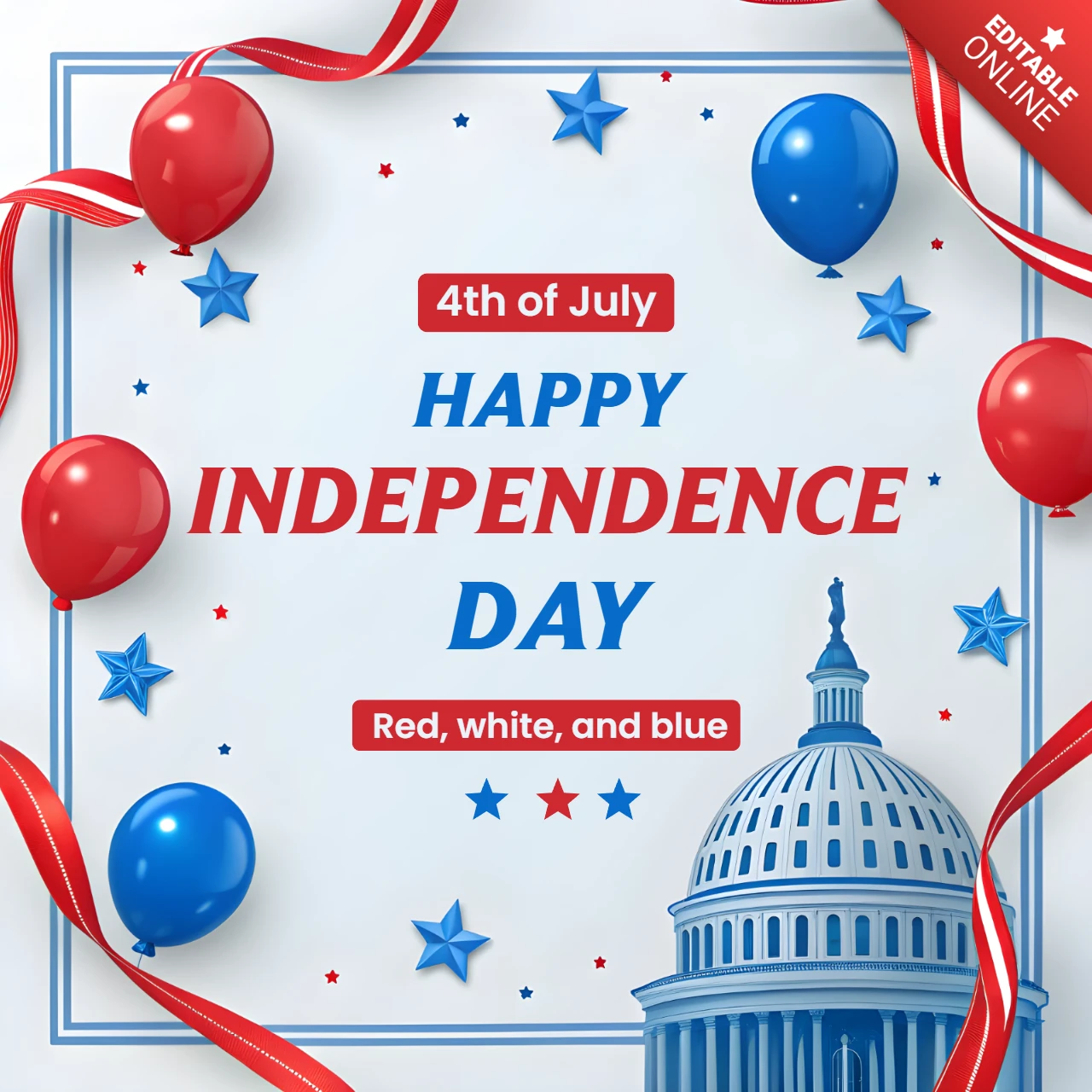 Template de design para celebração do dia da independência com balões e estrelas