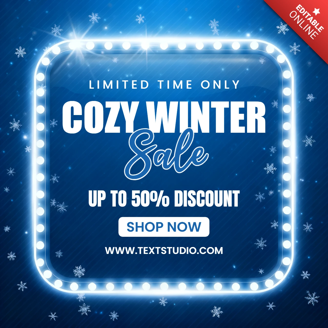 Plantilla de diseño de venta de invierno acogedora con luces de neón para volantes promocionales