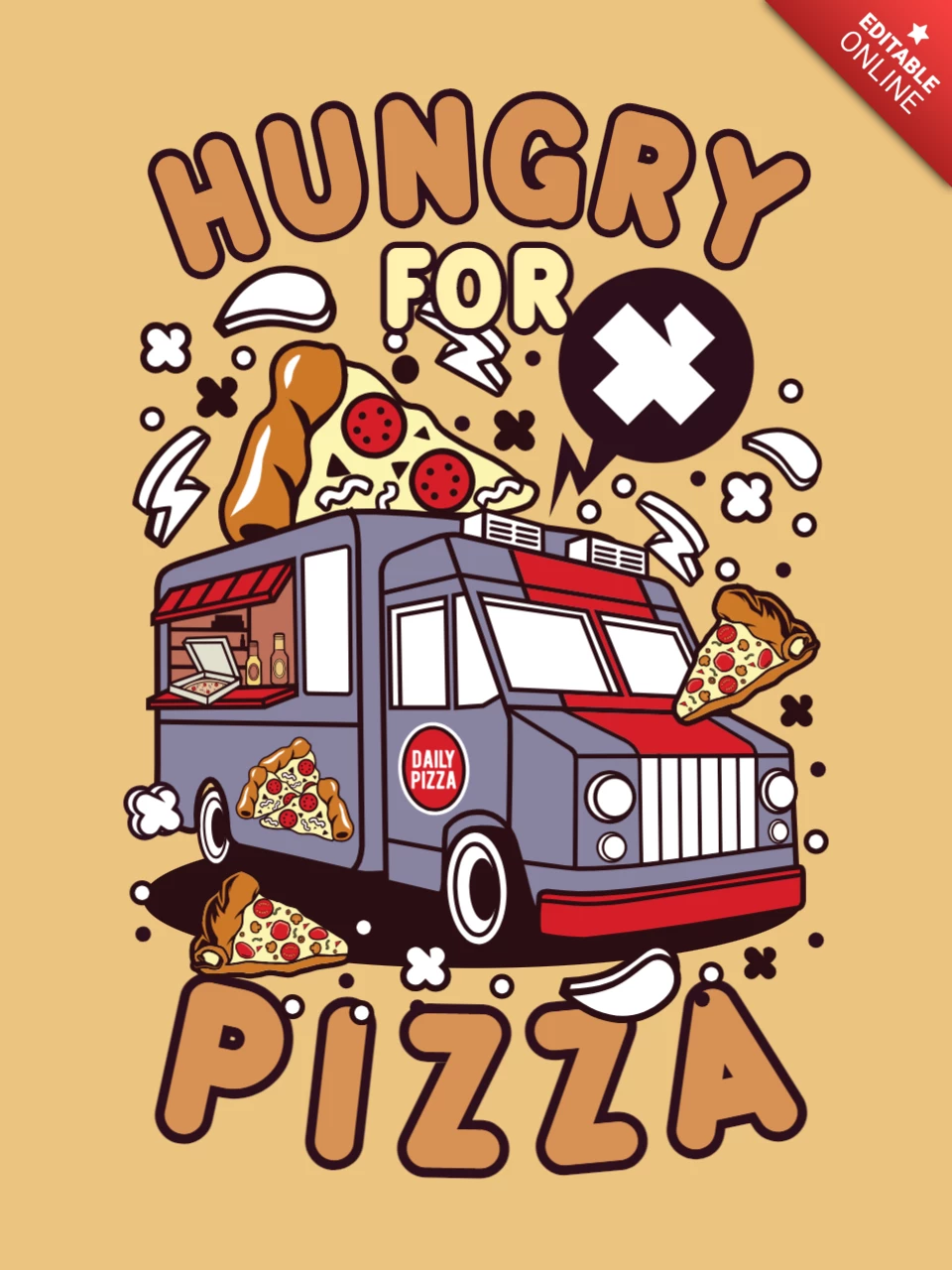 Affamato di modello di design della maglietta della pizza