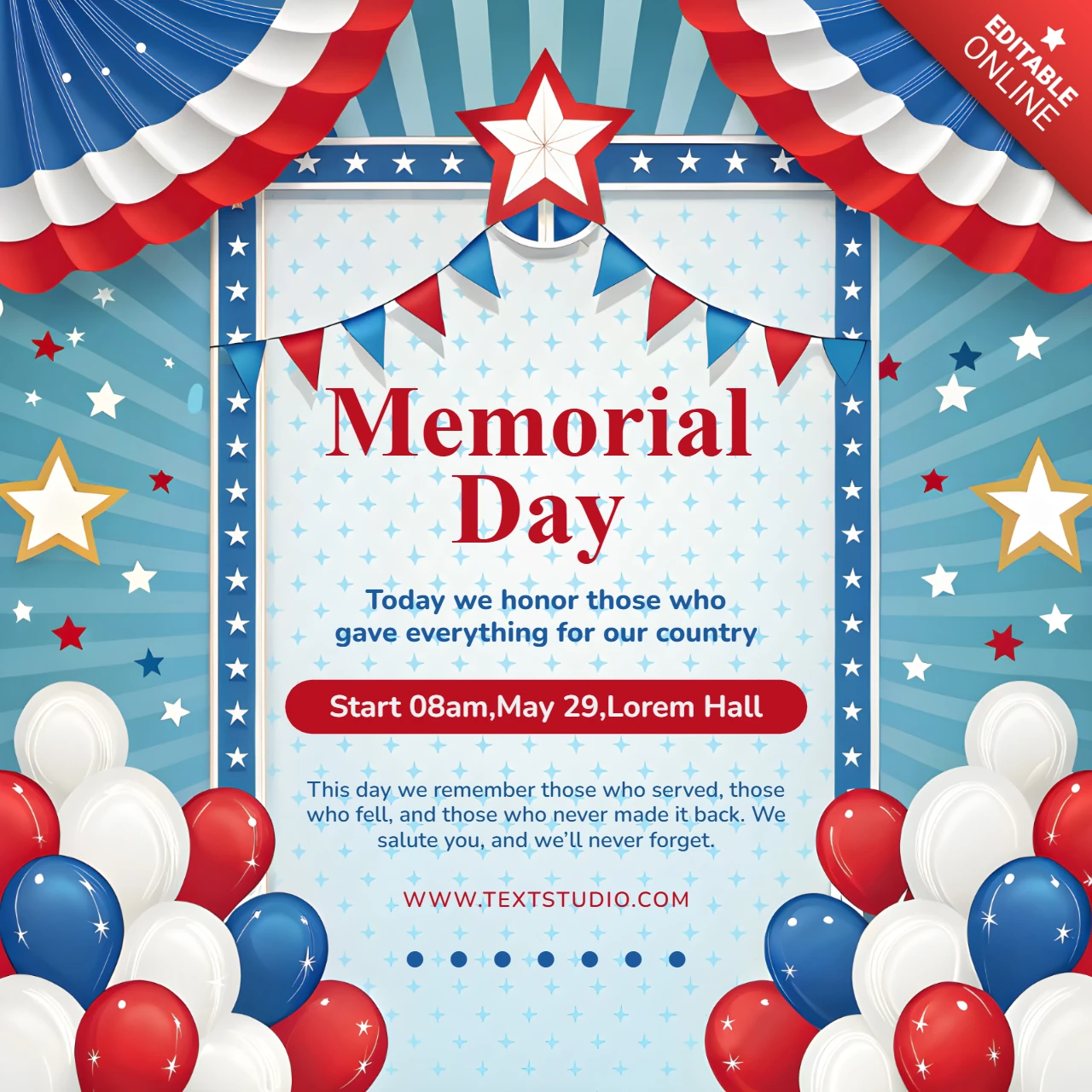 Patriotic Memorial Day Celebration Template - Festive Design for Honoring Heroes