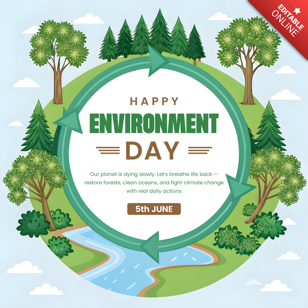 Modèle de conception pour la journée de l'environnement heureuse : paysage naturel pour sensibiliser à la durabilité
