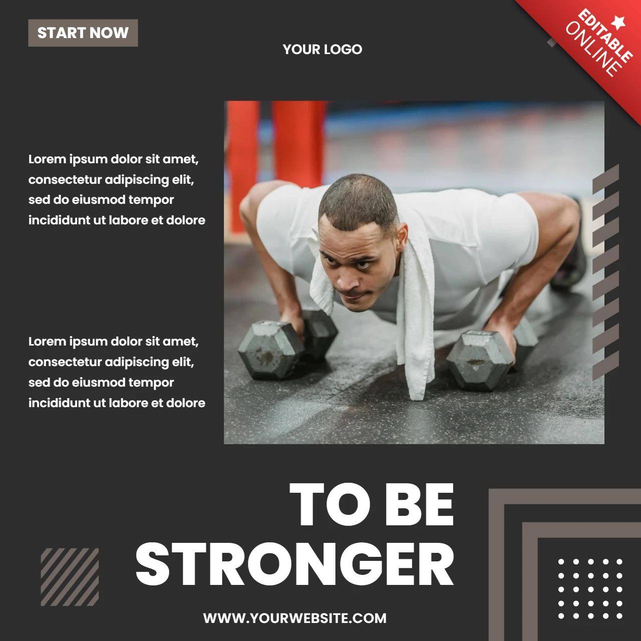 To Be Stronger Gym Center Instagram Post Design Template