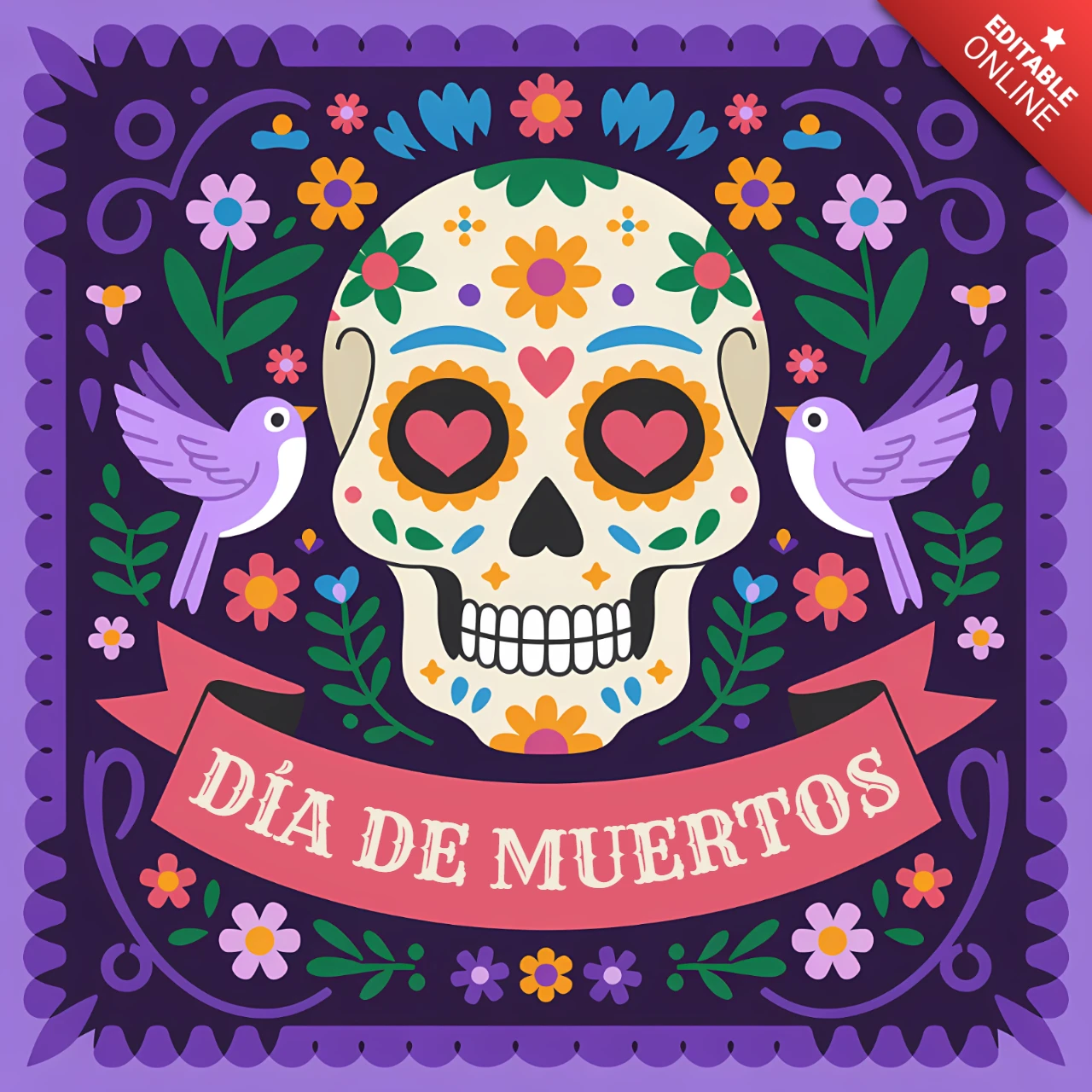 Colorful Día de Muertos Skull Design Template for Festive Merchandise