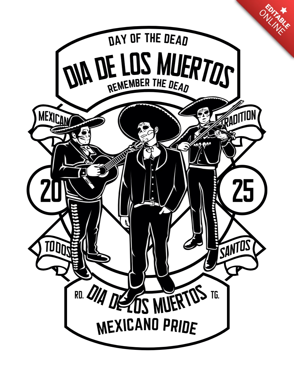 Modelo de design de camiseta de orquestra do Dia de los Muertos