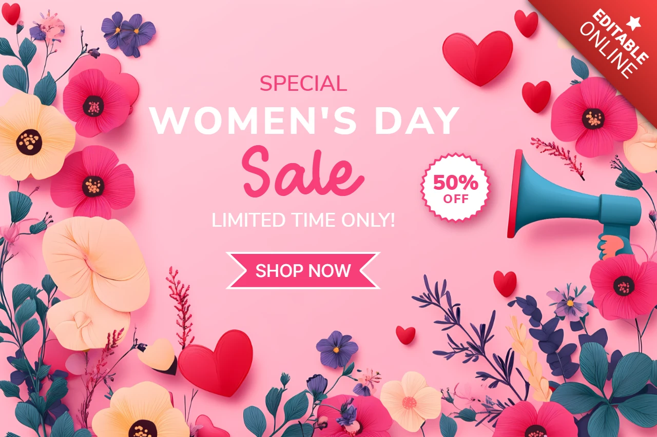 Women's Day Digital Marketing Template with Colorful Floral Design