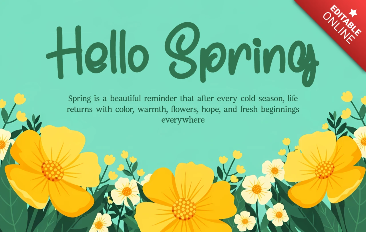 Spring Floral Greeting Card Design Template with Bright Yellow Flowers