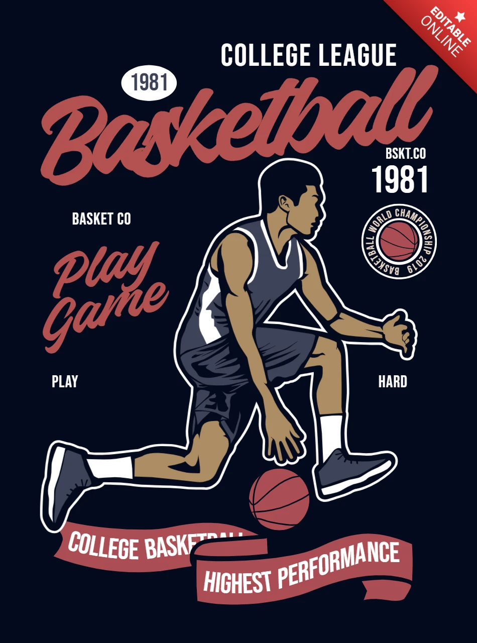 Basketbal college league vintage t-shirt ontwerpsjabloon