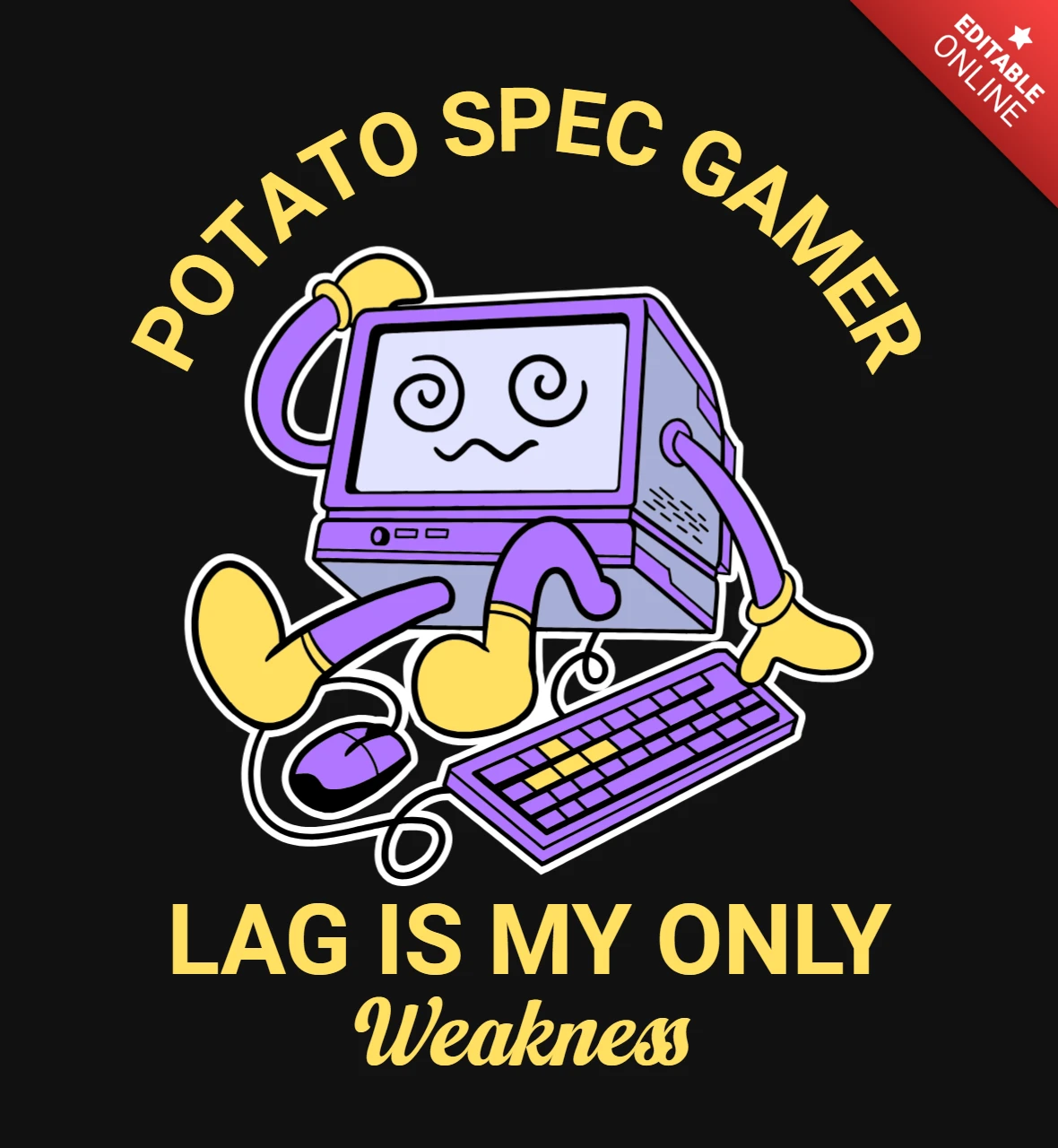 Modèle de t-shirt "Le lag des gamers de spécifications de pommes de terre est ma seule faiblesse"