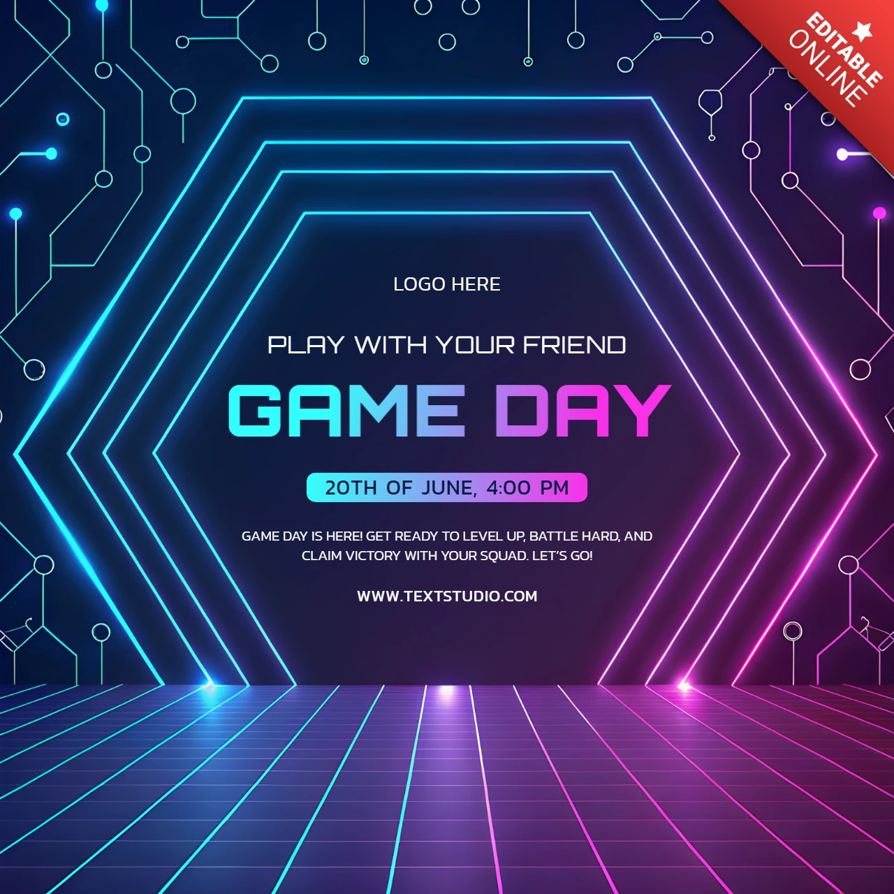 Futuristic Game Day Event Template with Neon Design