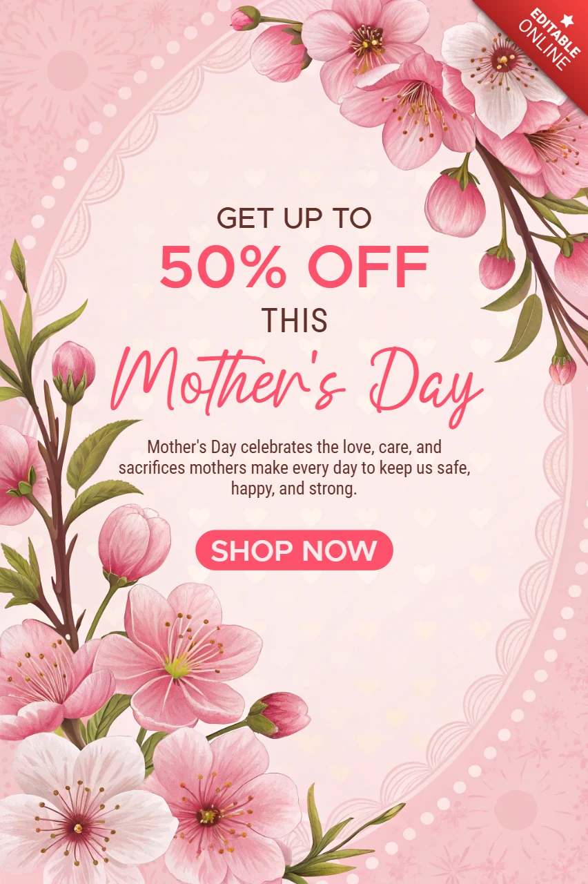 Floral Mother's Day Promotion Template - Elegant Design for Special Discounts