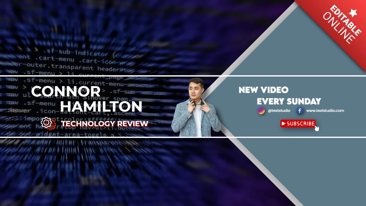 Banner do YouTube sobre tecnologia moderna em azul e branco