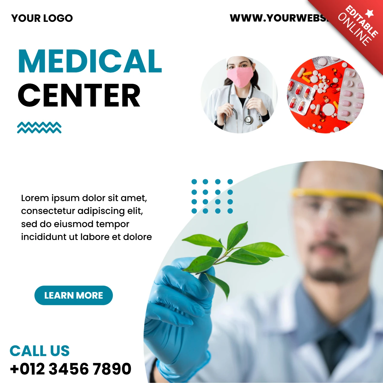 Plantilla de diseño para publicación en redes sociales de promoción de atención médica