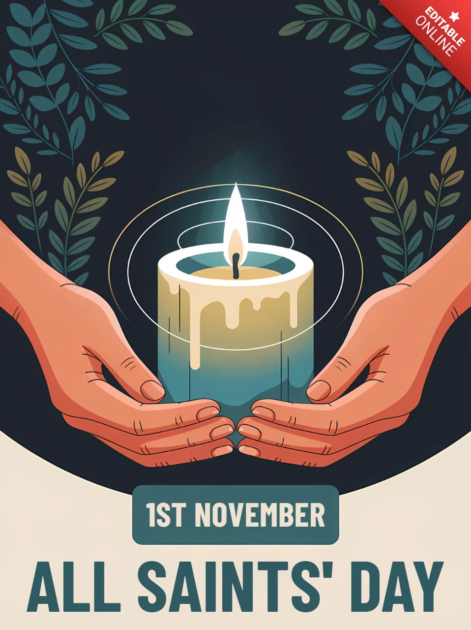 Editable Candle Design Template for All Saints' Day Greeting Card