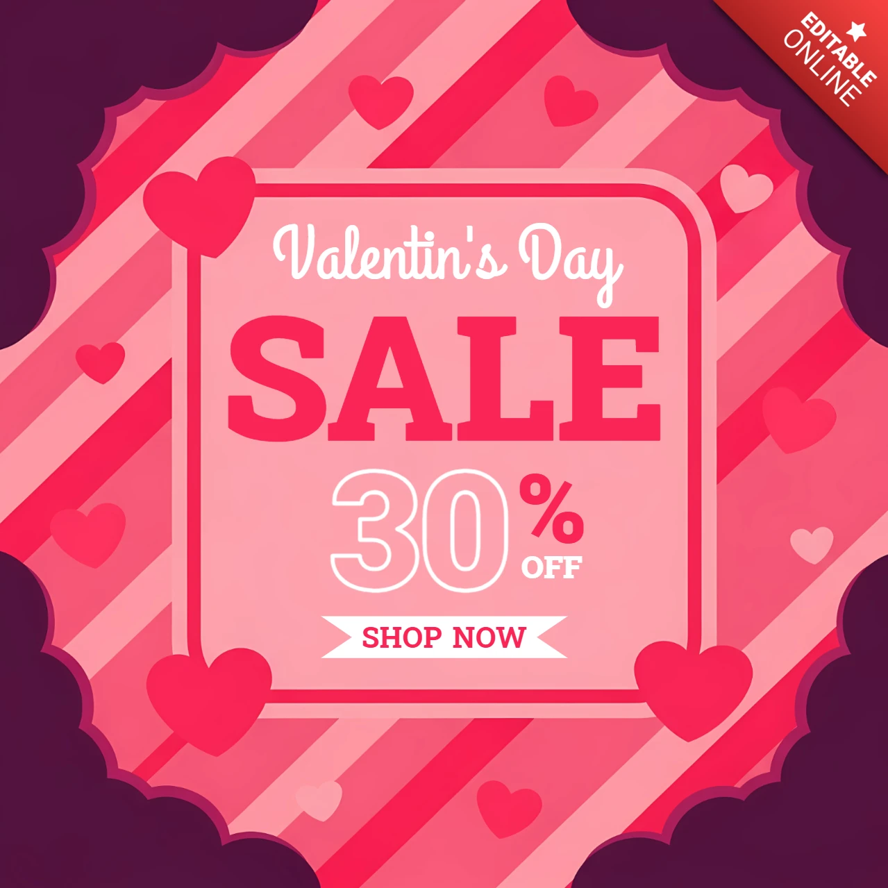 Plantilla de venta del día de San Valentín con diseño de corazones para volantes promocionales.
