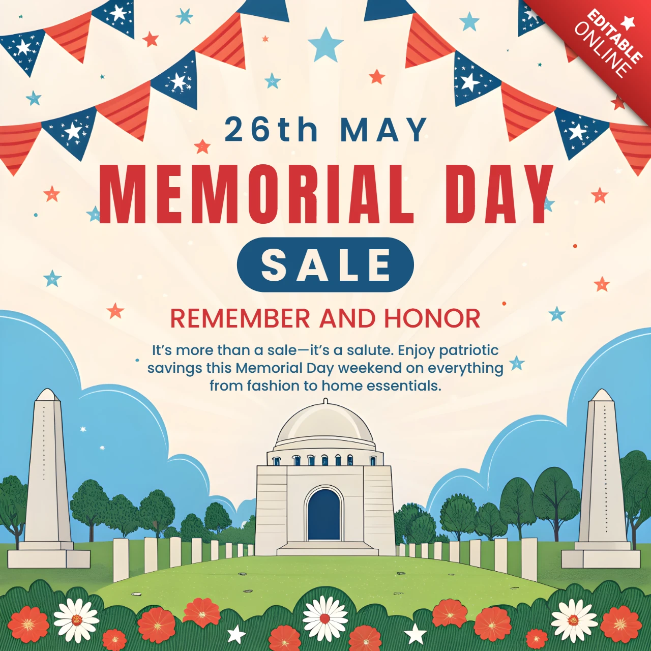 Patriotic Memorial Day Sale Design Template – Celebrate and Honor
