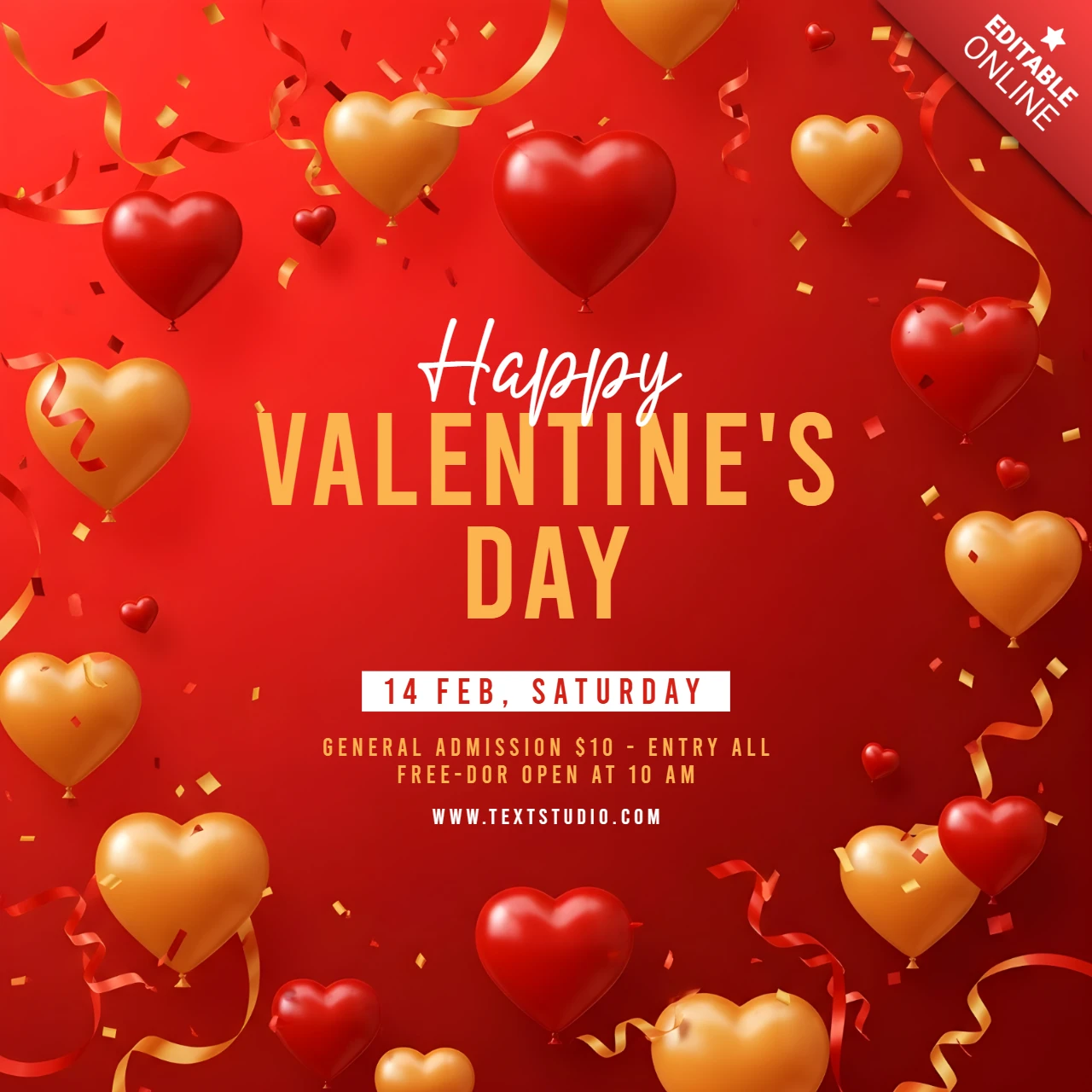 Valentijnsdag viering sjabloon met hart ballonnen ontwerp voor evenement flyers