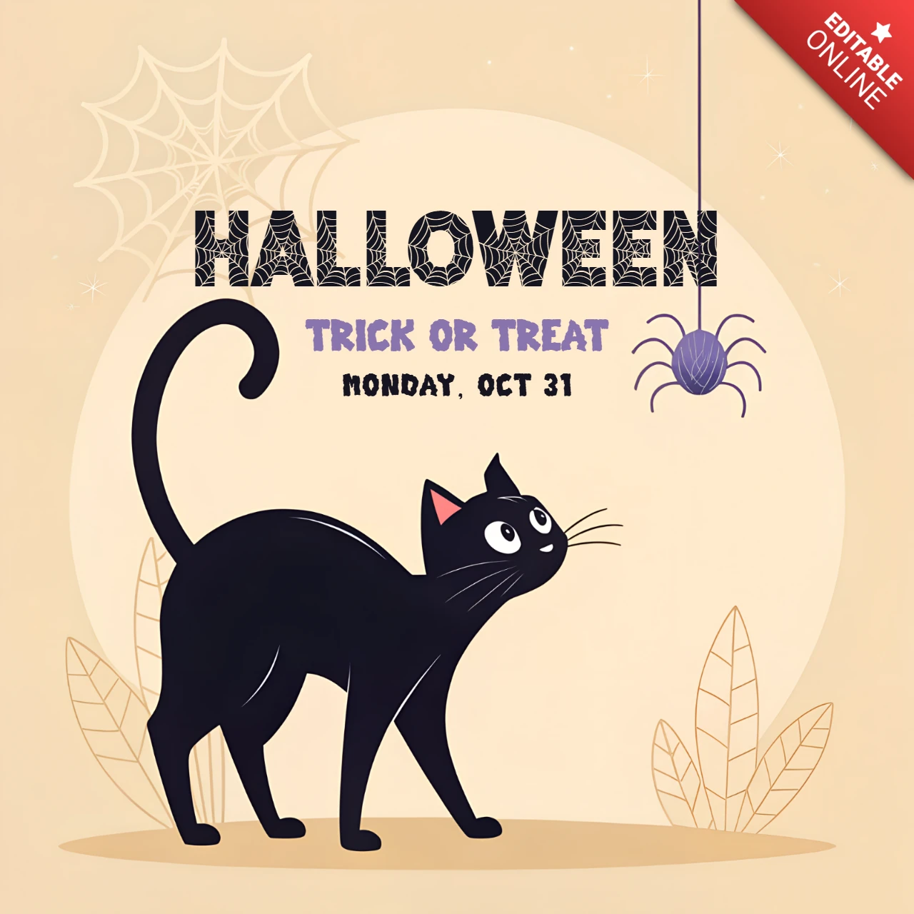 Design de chat noir d'Halloween pour des modèles d'invitations à des événements mignons et effrayants.