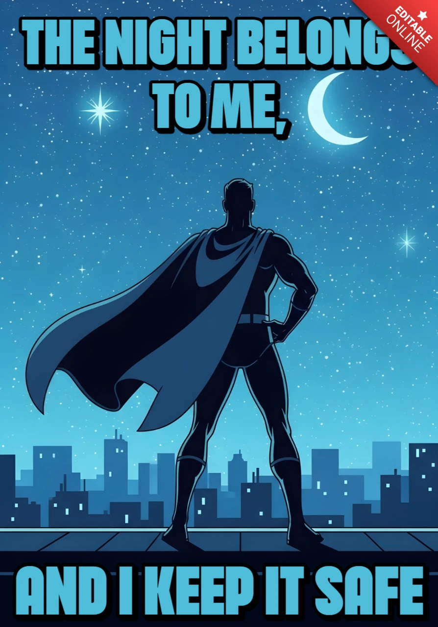 Nachtbewaker dak superheld silhouet met sterrenhemel posterontwerp sjabloon
