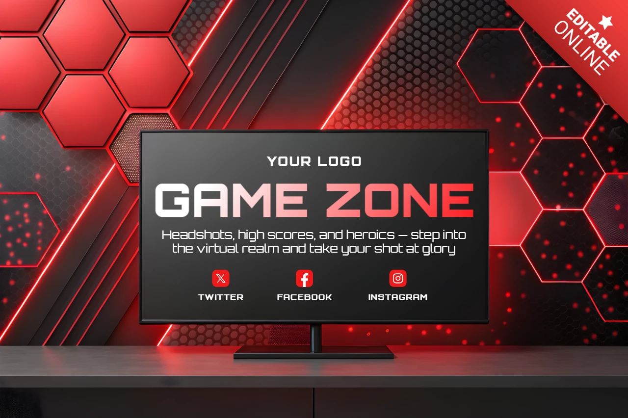 Spielbereich-Designvorlage für Gaming-Events mit hexagonalem Hintergrund