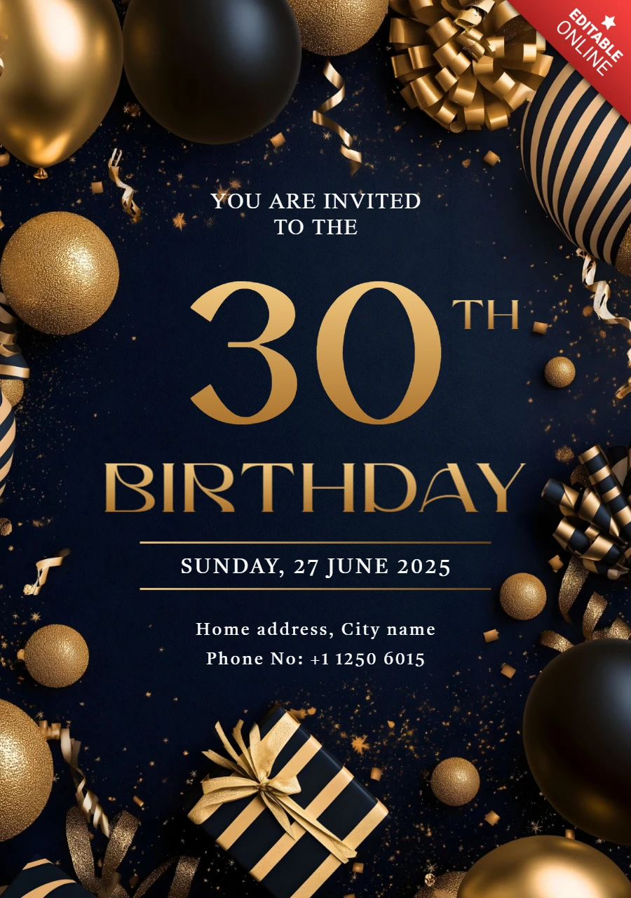 Marineblau und gold geburtstag einladungskarte designvorlage