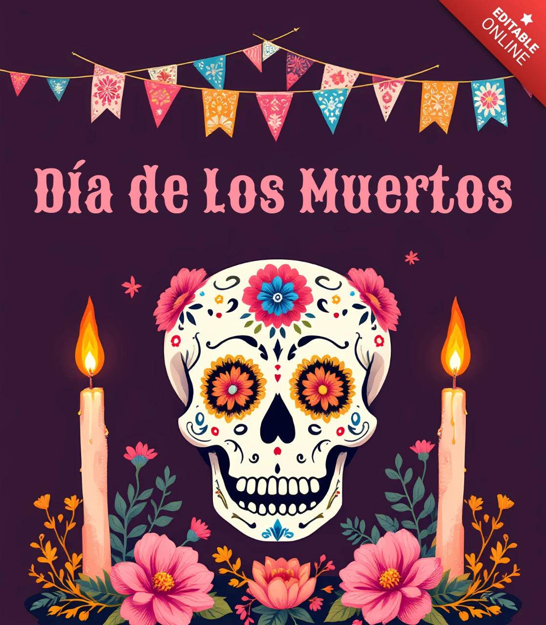 Buntes Día de los Muertos Schädel-Design-Vorlage für festliche Plakate
