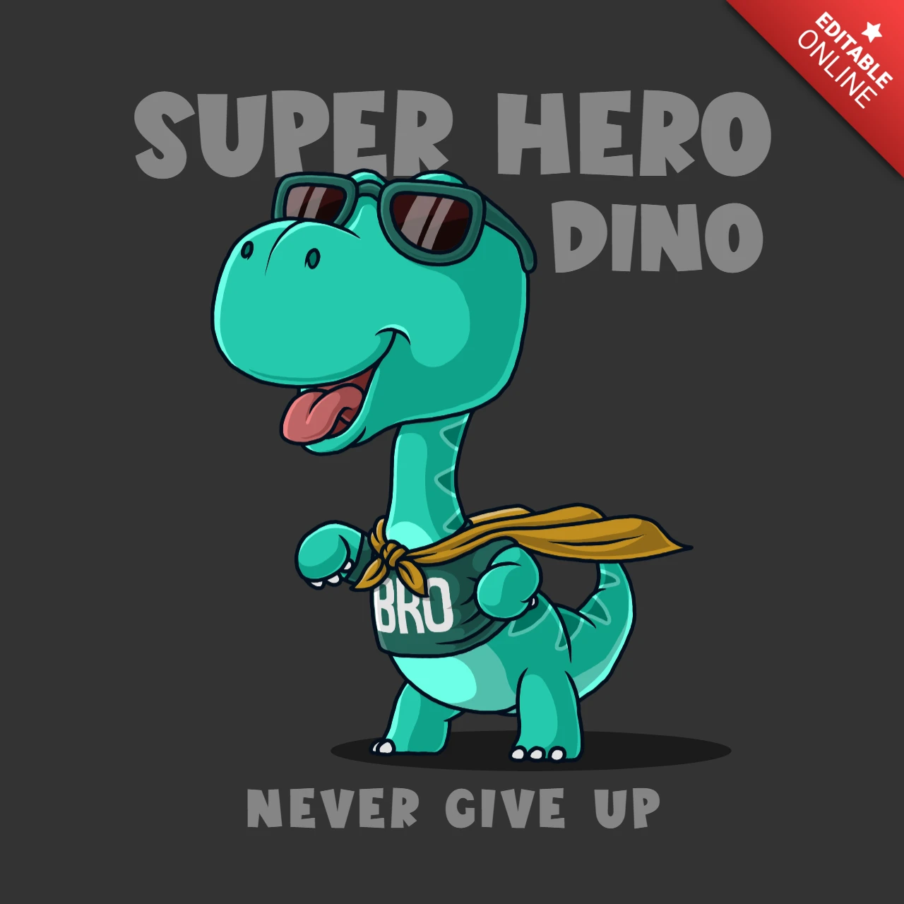 Super Hero Dino Design Never Give Up T-Shirt Print