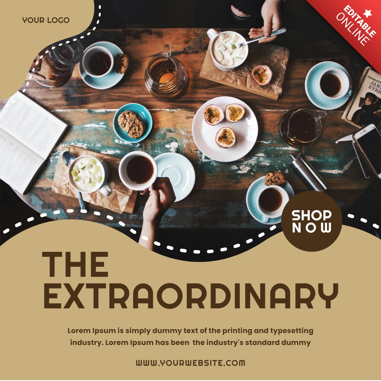 Buitengewone promotionele social media post ontwerp template voor koffieshop