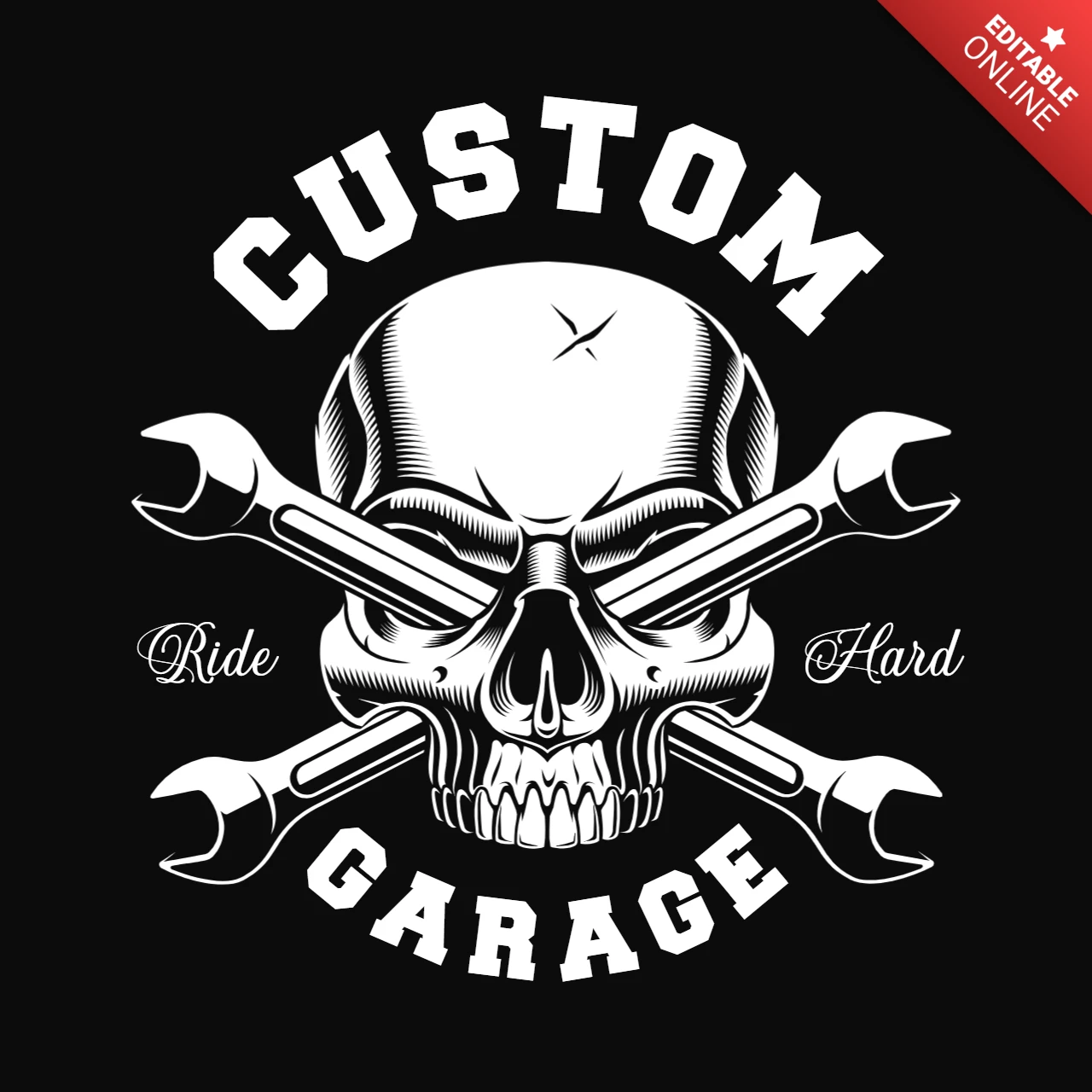 Skull With Crossed Wrenches T-Shirt Design Template