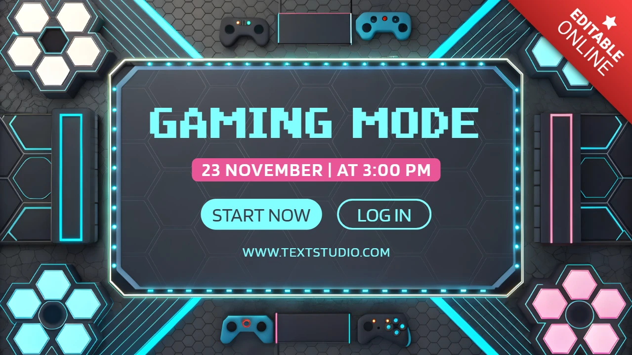 Gaming Mode Event Template with Neon Design and Game Controllers