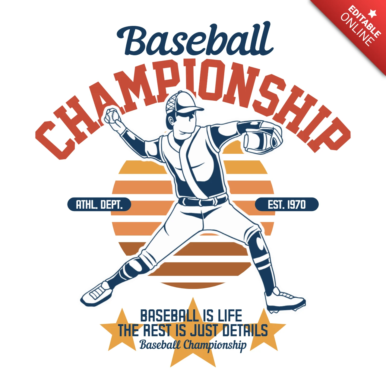 Baseball Championship Retro Pitcher Graphic with ‘Baseball Is Life’ Quote T-Shirt Design Template