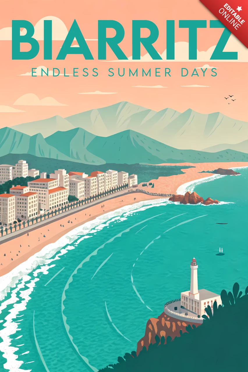 Retro-Küsten-Designvorlage für Biarritz-Sommerplakat