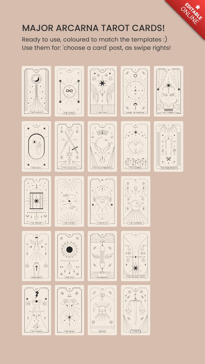Complete Major Arcana Tarot Card Collection Instagram Story Post Design Template