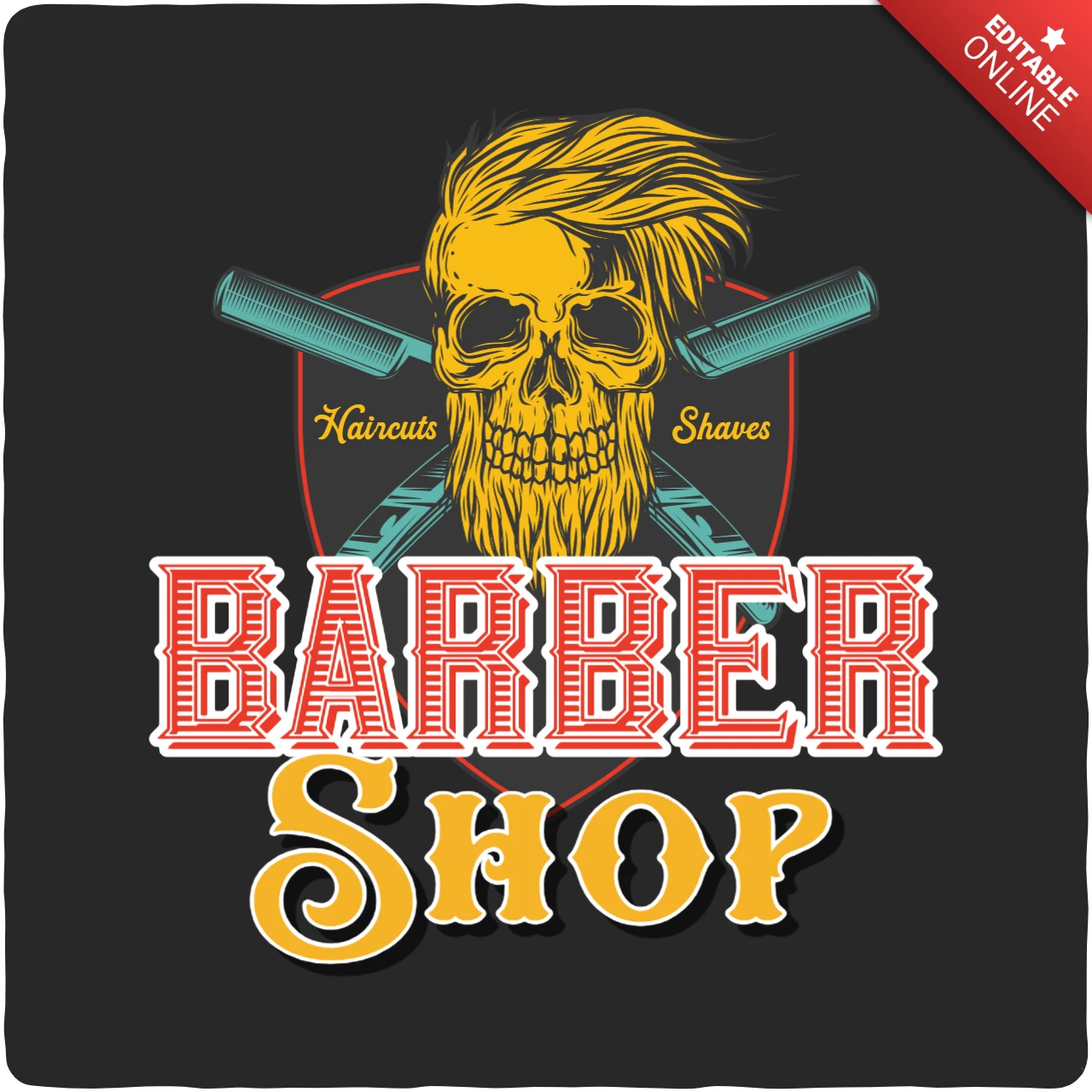 Barber Shop Skull T-shirt Design Template