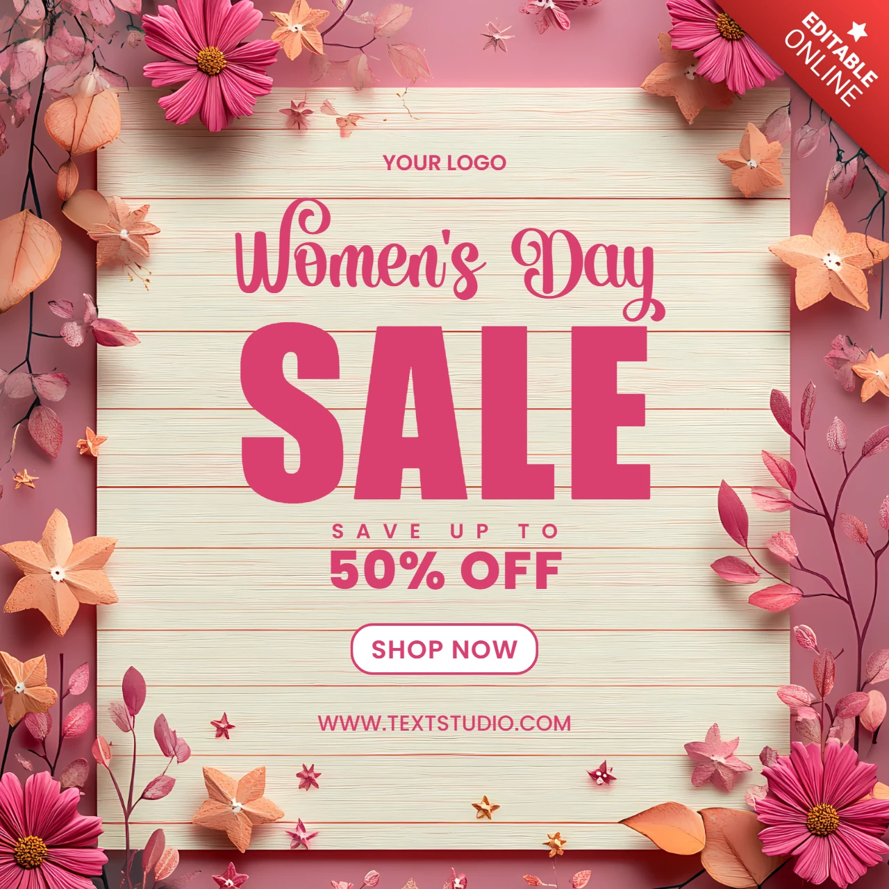 Editable Women's Day Sale Template With A Pink Floral Design