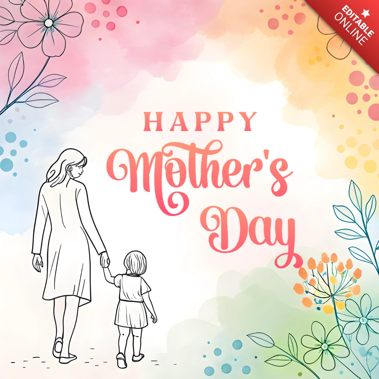 Modello di design acquerellato per la festa della mamma con elementi floreali
