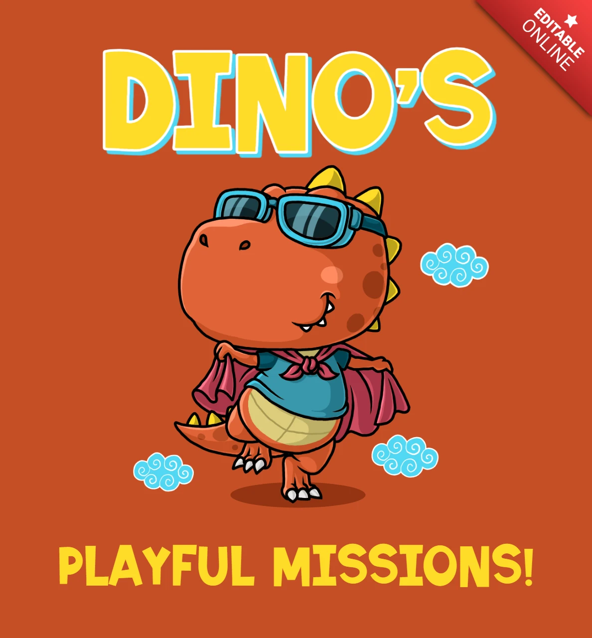 Dino's Playful Missions Design Template for Kids Illustrations Book Cover