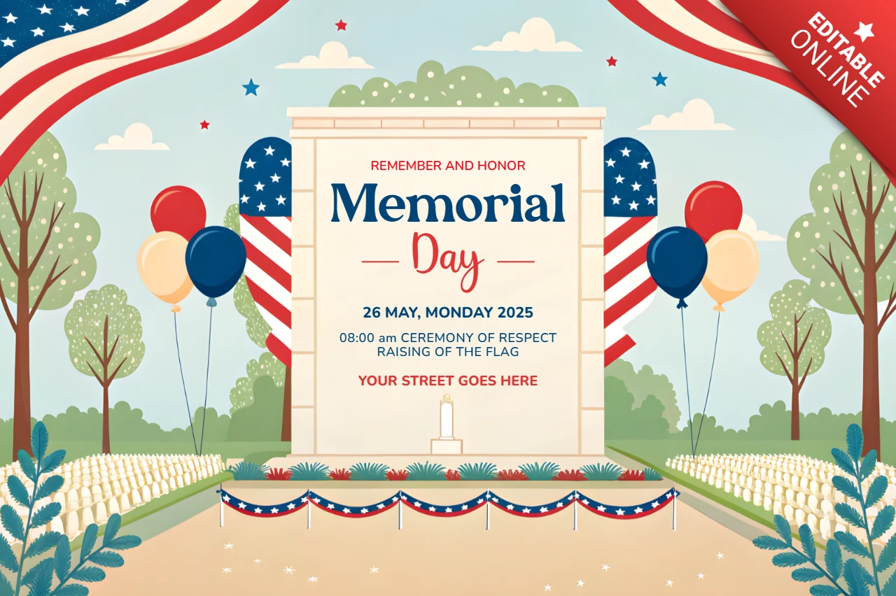 Patriotic Memorial Day Celebration Template – Editable Design for Events