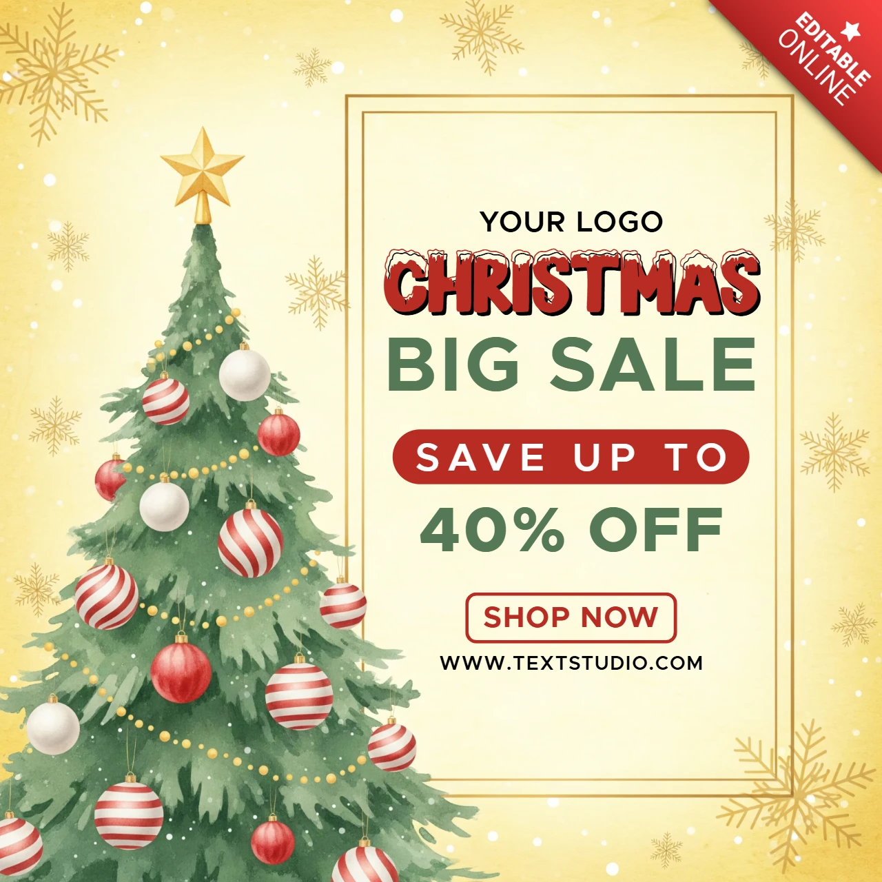 Christmas Discount Ad Seasonal Sale Template with Bold Offer Message and Cheerful Holiday Theme